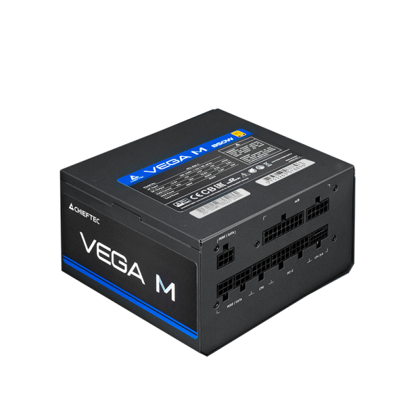 CHIEFTEC PSU Vega M (850W), >90%, 80+ Gold, 135mm FDB, 1xMB 24pin(20+4), 2xCPU 8pin(4+4), 3xMolex, 6xSATA, 4xPCIe 8pin(6+2), 1xPCIe GEN5 16pin, Fully Modular