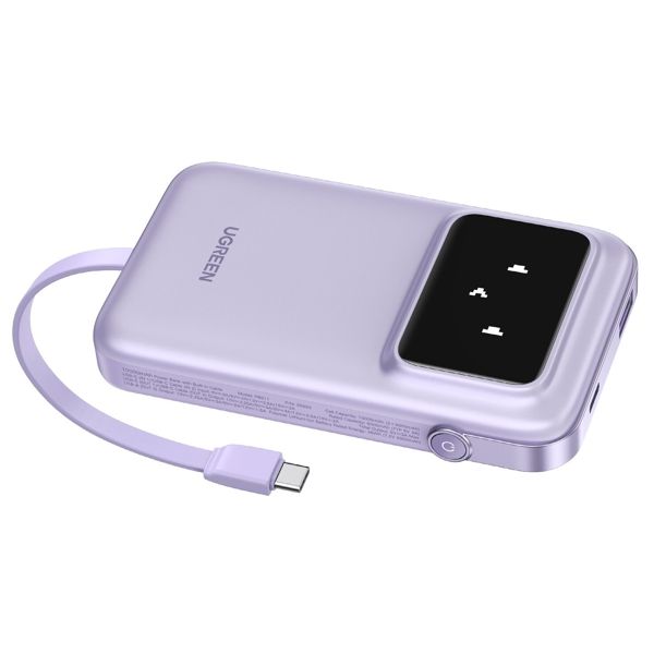 Portable Charger UGREEN PB511 (35604B) Uno, 10000mAh 30W, USB, Type-C, Power Bank With Built In Cable, Purple