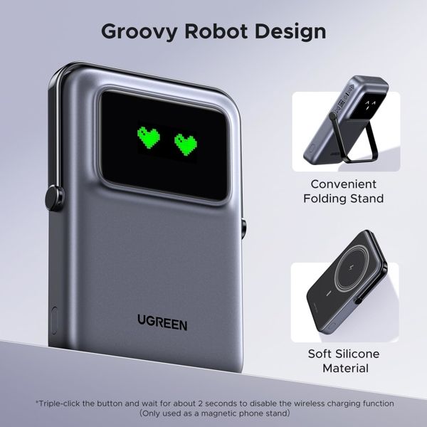 Portable Charger UGREEN PB572 (45327) Uno, 10000mAh 7.5W, Magnetic Wireless Power Bank, Grey