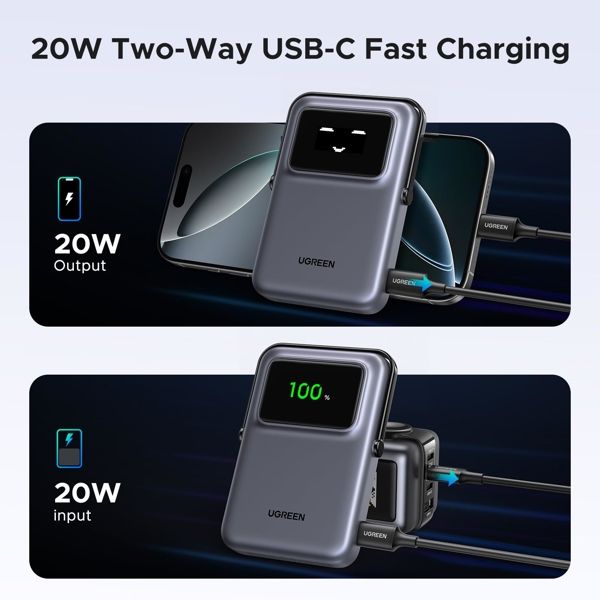 Portable Charger UGREEN PB572 (45327) Uno, 10000mAh 7.5W, Magnetic Wireless Power Bank, Grey