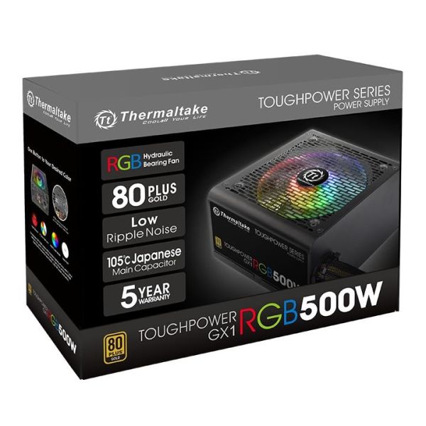 THERMALTAKE PSU TOUGHPOWER GX1 RGB/500W/NON MODULAR/FAN HUB/FULL RANGE/80+ GOLD/JP MAIN CAP