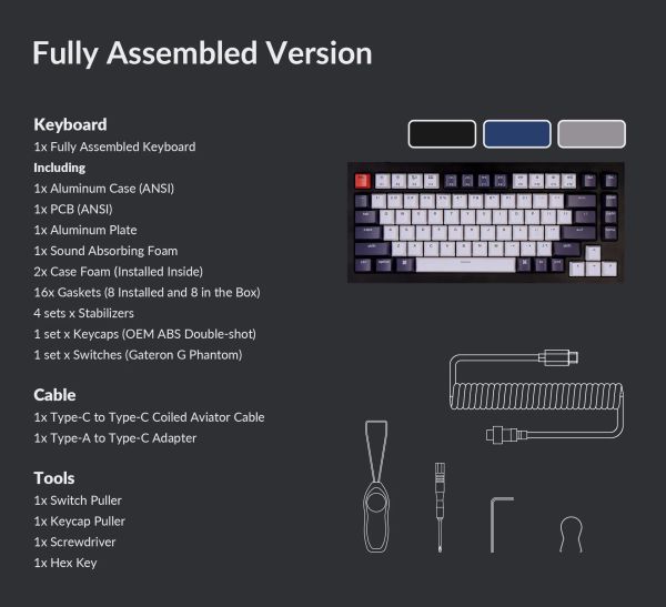 Keyboard mechanical Keychron Q1 75Key, Gateron Phantom Blue, Hot-Swap, QMK, Knob, USB-A, EN, RGB, Сірий