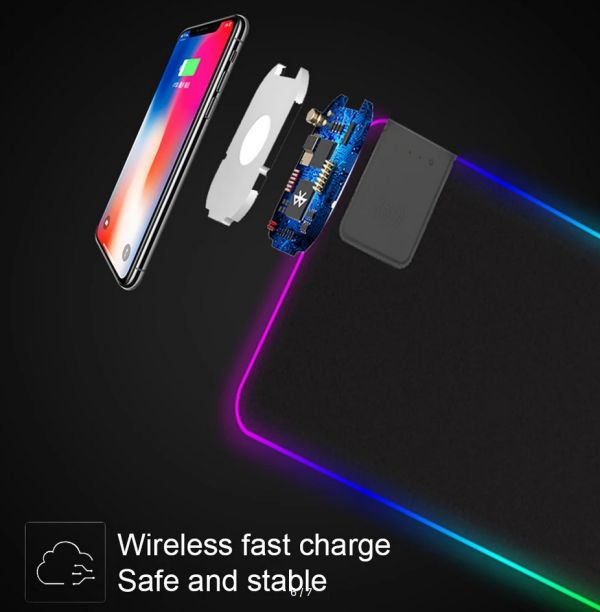 RGB Mouse Pad With Wireless Charger For Phones