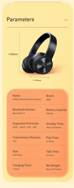 AWEI a996BL Bluetooth Headset