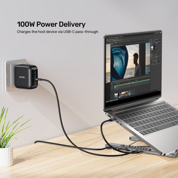 D1137A, UNITEK, Laptop Stand, Foldable, with Docking Station- 2*USB-A+USB-C 5Gbps+HDMI 4K+SD/Micro SD+PD 100W), Space Grey.
