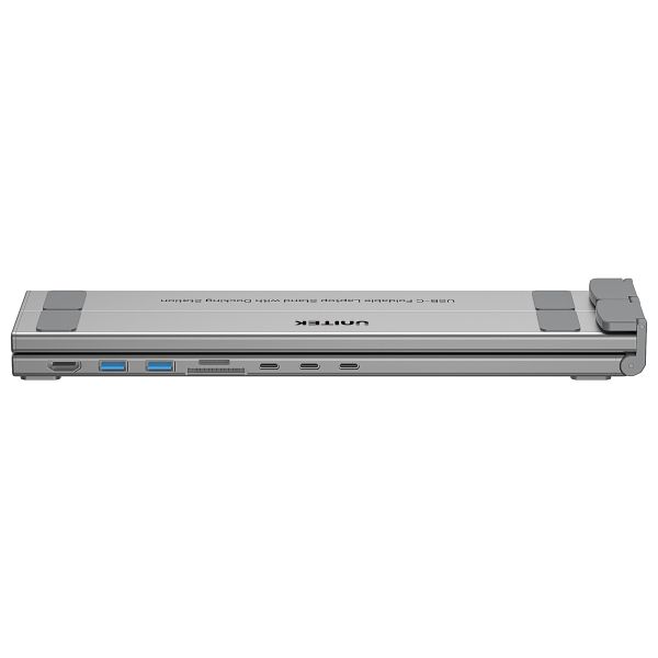 D1137A, UNITEK, Laptop Stand, Foldable, with Docking Station- 2*USB-A+USB-C 5Gbps+HDMI 4K+SD/Micro SD+PD 100W), Space Grey.
