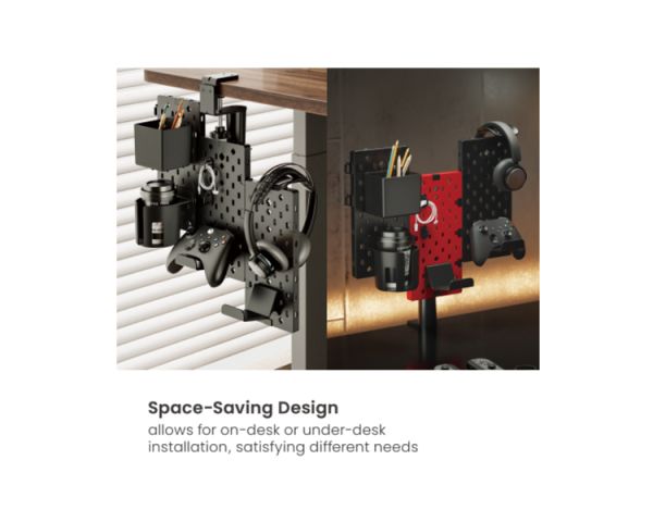 Gaming Rack: Vertex VX-GPB-02R VX-3PB-03B 3-Piece Desk Mounted Rotating Pegboard Black/Red