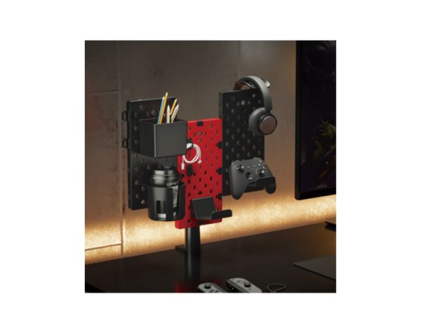 Gaming Rack: Vertex VX-GPB-02R VX-3PB-03B 3-Piece Desk Mounted Rotating Pegboard Black/Red