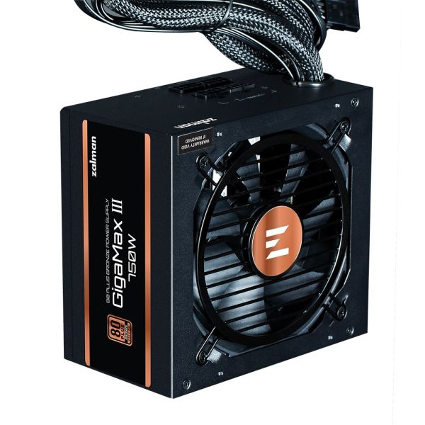 Zalman PSU Gigamax 3  (750W), 88%, 80+ Bronze, 120mm, 1xMB 24pin(20+4), 2xCPU (8pin(4+4)+8pin), 3xMolex, 6xSATA, 4xPCIe 8pin(6+2), 1x12VHPWR, Semi Modular