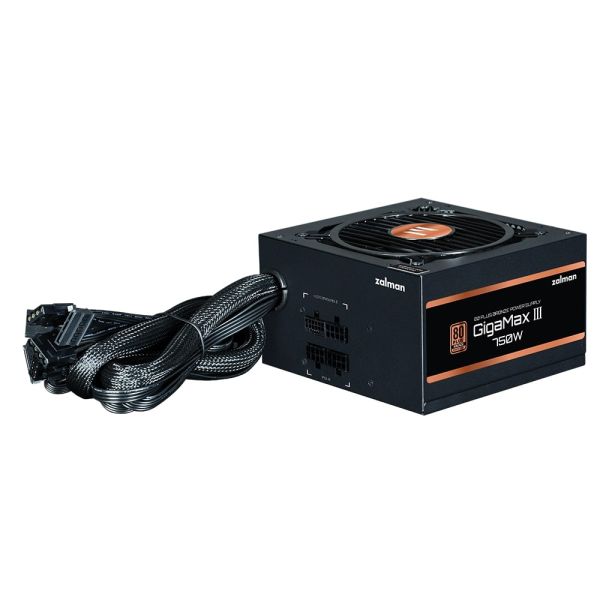 Zalman PSU Gigamax 3  (750W), 88%, 80+ Bronze, 120mm, 1xMB 24pin(20+4), 2xCPU (8pin(4+4)+8pin), 3xMolex, 6xSATA, 4xPCIe 8pin(6+2), 1x12VHPWR, Semi Modular